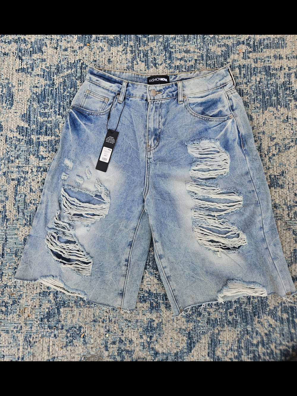 Fashion Nova Light Blue Distressed Denim Bermuda Shorts